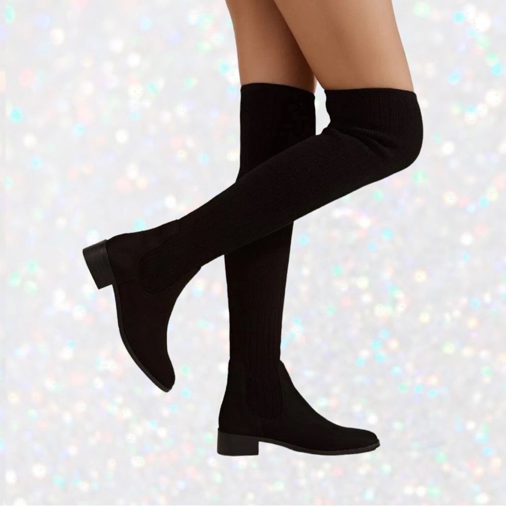 🆕 NEW SHEIN Black Over The Knee Sock Boots